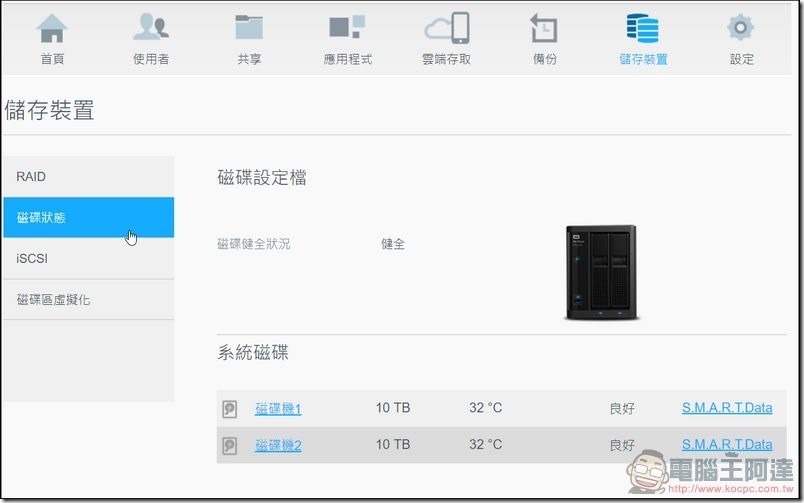 WD My Cloud Pro PR2100 設定介面 -12