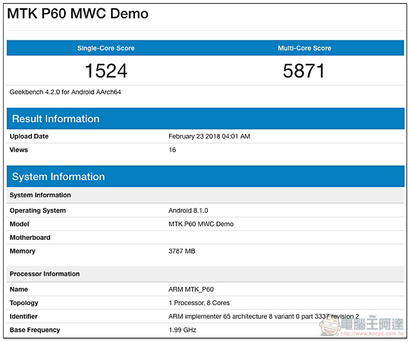 獨家！聯發科 Helio P60 現身跑分網站，劍指 S660 - 電腦王阿達