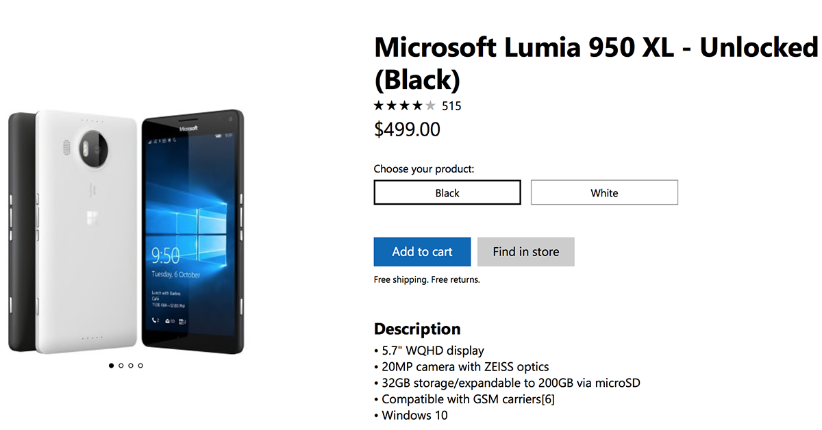 Microsoft 美國官方線上商店重新上架 Lumia 950 XL 等 Lumia 系列智慧型手機 - 電腦王阿達