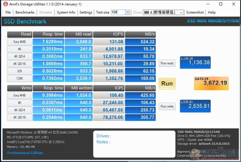 AGI 960GB SSD 測速 - 09