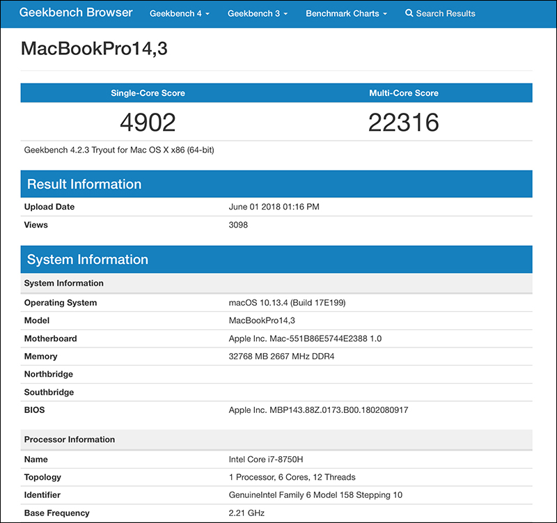 MacBook Pro 2018 疑現蹤 Geekbench 跑分 - 電腦王阿達