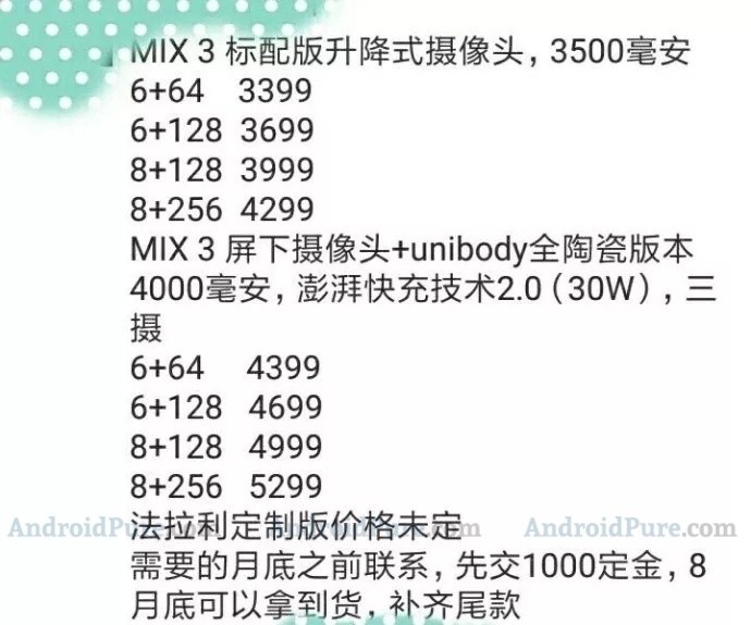 MI Mix 3 Price