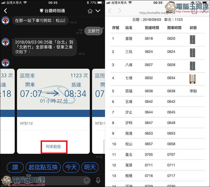 台鐵時刻通 ：用 LINE 直接查詢台鐵火車時刻、票價 - 電腦王阿達