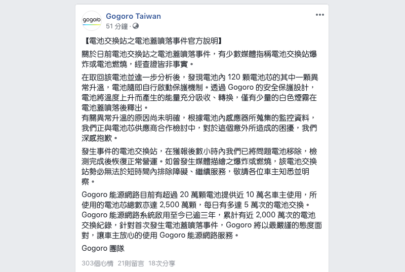 Gogoro 澄清電池噴蓋事件 ：無爆炸但的確有噴蓋與異常升溫 - 電腦王阿達