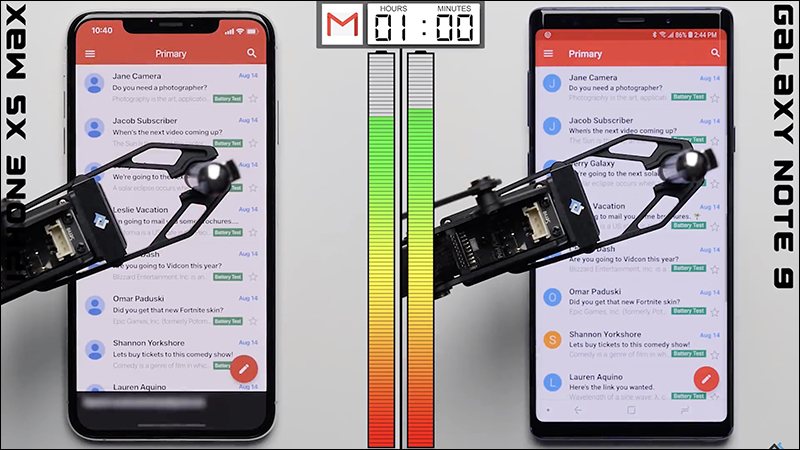 iPhone XS Max 和 Samsung Galaxy Note 9 續航力 比拼，超公平、用機器人來操作 - 電腦王阿達