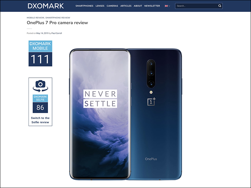 OnePlus 7 Pro 正式發表 ：6.67吋A+級螢幕、48MP三鏡頭主相機 DxOMark 評分 111 分，前置升降鏡頭、高通 S855 處理器、最高12GB RAM、256GB ROM - 電腦王阿達