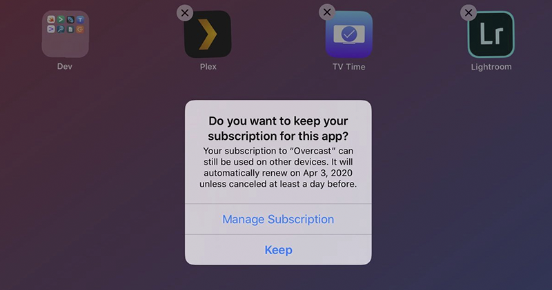 iOS 13 在你刪除訂閱期間的 App