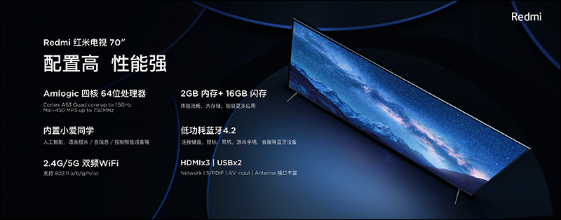 Redmi 紅米電視 70" 發表，4K HDR 高畫質 、智能語音操作系統、 2 秒開機，售價只要約 16,900 元！（同場加映： RedmiBook 14 增強版升級 Intel 第 10 代 Core 處理器） - 電腦王阿達