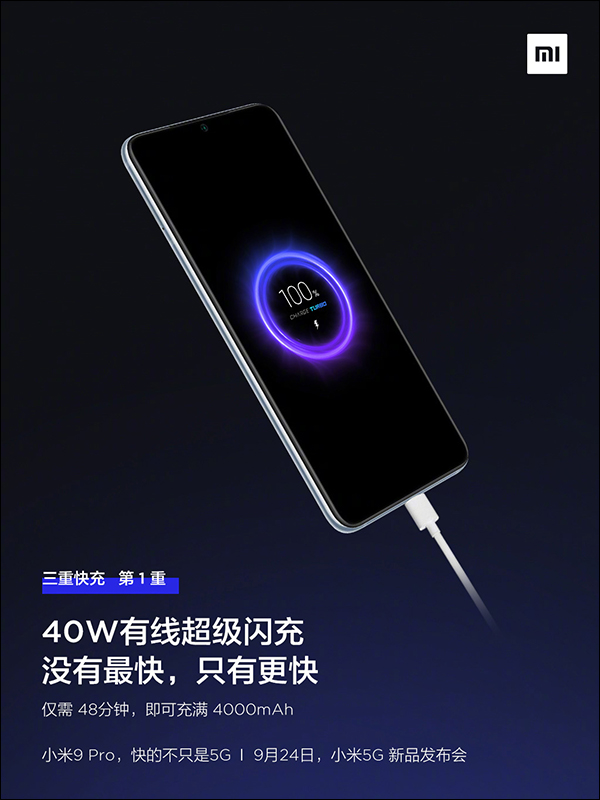 小米9 Pro 5G 不只 5G 快，還支援「三重快充」：40W 有線超級快充、30W 無線超級閃充、 10W 反向無線充電 一次滿足 - 電腦王阿達