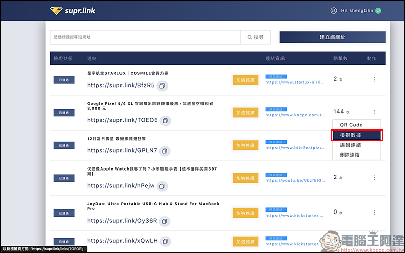 Supr.Link 超級連結 ：超簡單、最安全的縮址服務！分析及偵測表現，「加強投放推廣」提升有效點擊及閱覽！ - 電腦王阿達