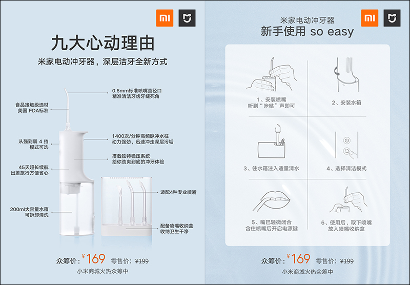 小米米家電動沖牙器 眾籌推出，每分鐘能產生 1,400 次脈衝式水柱、45 天長續航，售價僅約 730 元 - 電腦王阿達