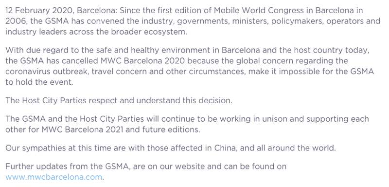 受武漢肺炎影響，GSMA 宣布正式取消 MWC 2020 世界行動通訊大會 - 電腦王阿達