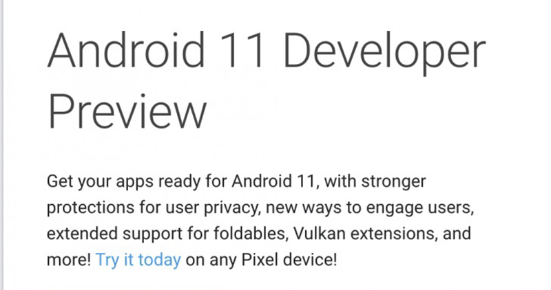 Android 11 開發者預覽版頁面