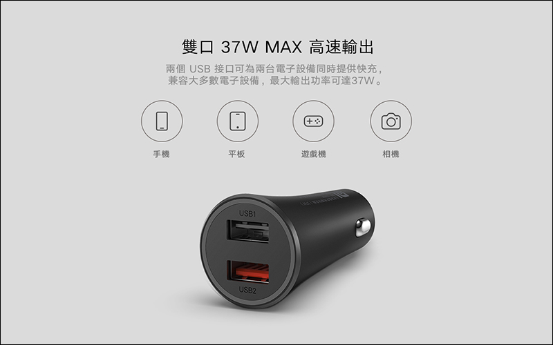 小米車用充電器 快充版 37W 台灣開賣：支援單口 27W 快充、雙口輸出，售價只要 265 元 - 電腦王阿達