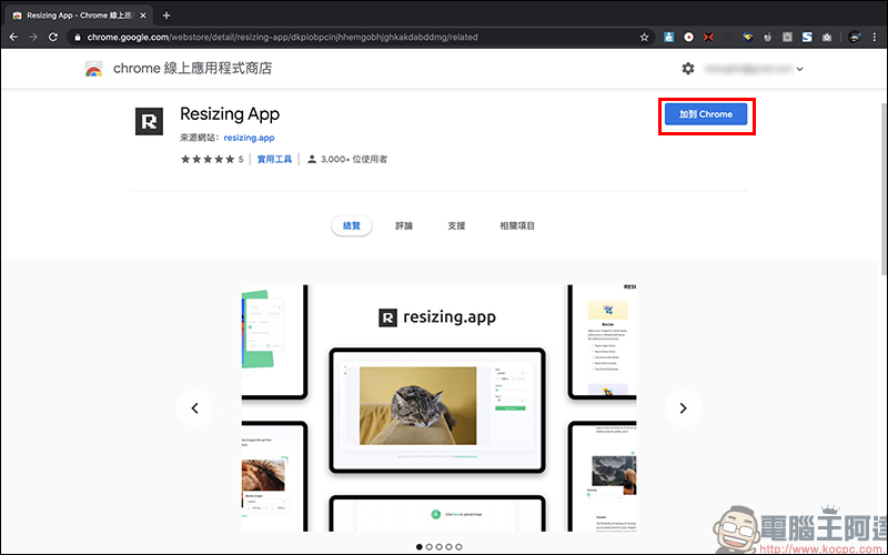 Resizing App 線上免費圖片調整大小、轉檔、優化 Chrome 瀏覽器擴充外掛 - 電腦王阿達