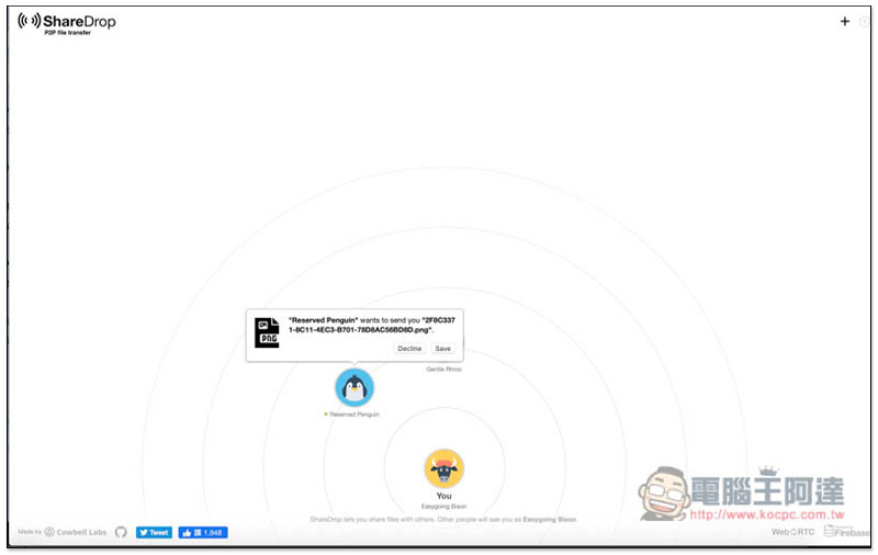 ShareDrop 免安裝、打開瀏覽器就能傳檔、分享檔案給別人，採點對點傳輸技術 - 電腦王阿達