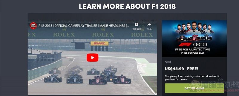 Humble Store限時提供《F1 2018》Steam註冊碼 可免費永久保存遊戲 - 電腦王阿達