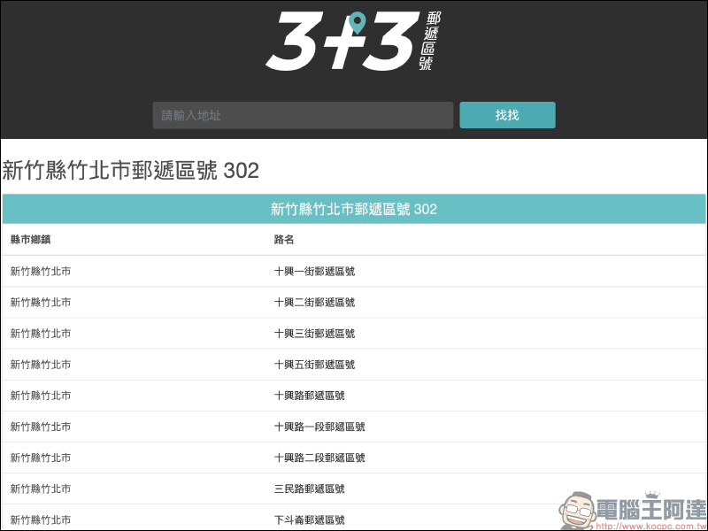 找找 3+3 郵遞區號，快速查詢郵遞區號與地址翻譯 - 電腦王阿達