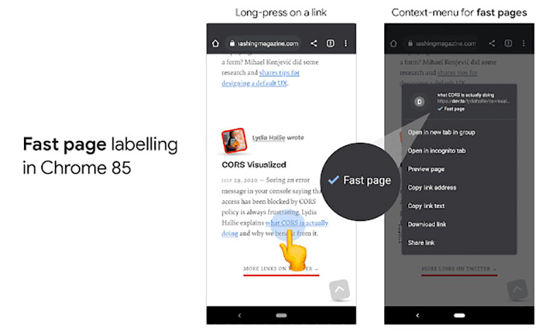 Android 版 Chrome 85 導入「Fast Page」標籤，醒目標示符合 Core Web Vitals 指標的網站 - 電腦王阿達