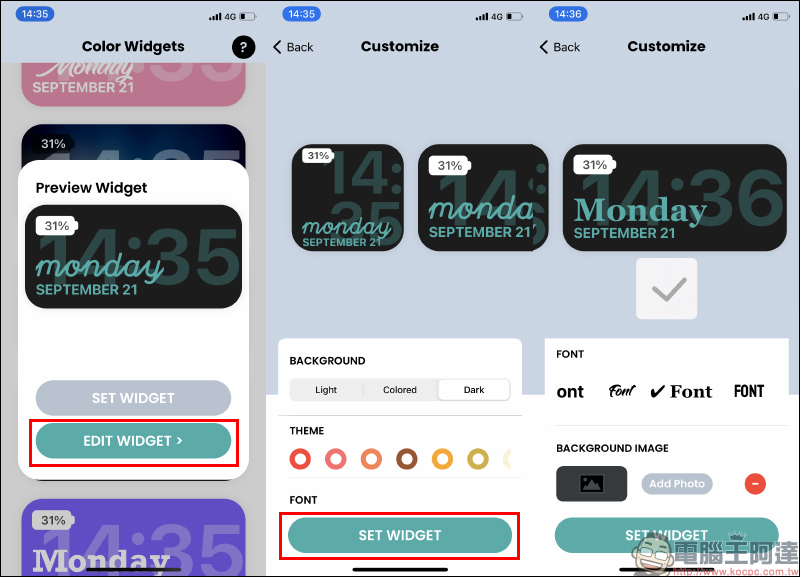 Color Widgets iOS 14 免費 Widgets App，可顯示日期、時間、電量還能自訂相簿當作背景 - 電腦王阿達