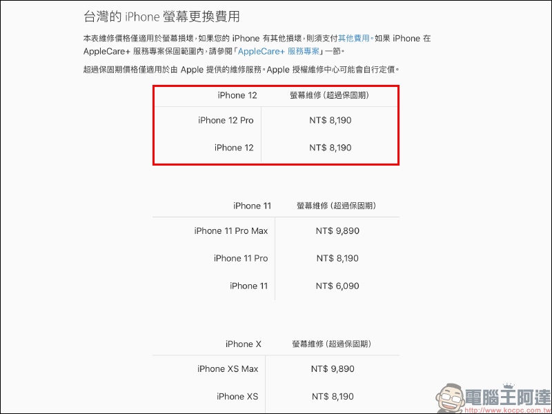 iPhone 12 、 iPhone 12 Pro 螢幕與電池官方維修價格出爐 - 電腦王阿達