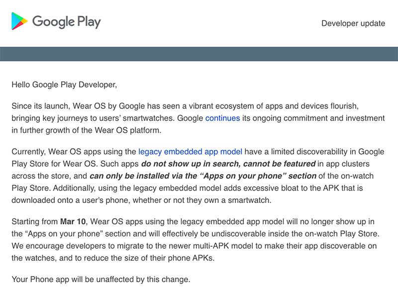 Wear OS 的嵌入式應用模式將於 3/10 退役 - 電腦王阿達