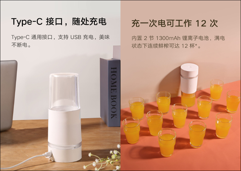 小米「米家隨行便攜榨汁杯」眾籌推出：35 秒快速鮮榨免插電、Type-C 充電超方便，眾籌價只要約 385 元 - 電腦王阿達