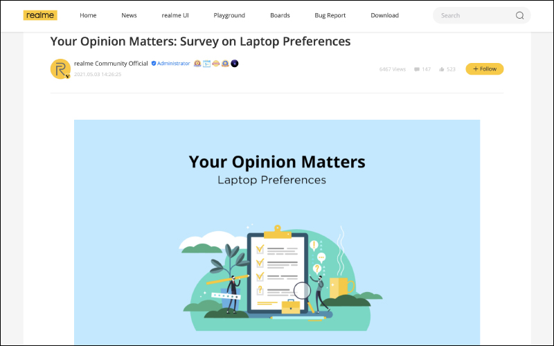 realme 官方海外社群發起問卷調查，有望推出首款筆記型電腦 - 電腦王阿達