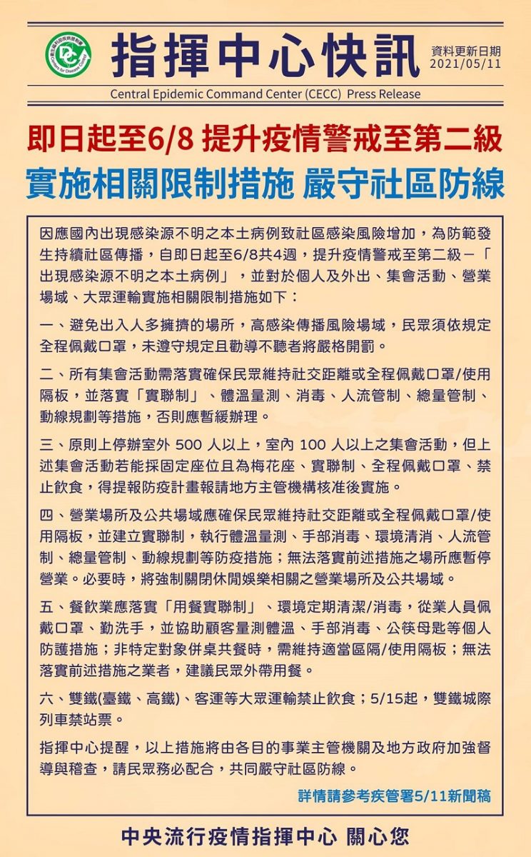 中央流行疫情指揮中心即日起提升疫情警戒至第二級 強化集會活動、大眾運輸管控 - 電腦王阿達