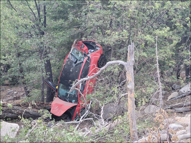 特斯拉 Model 3 墜落約 30 公尺山谷，車上全員4人僅受到輕傷 - 電腦王阿達