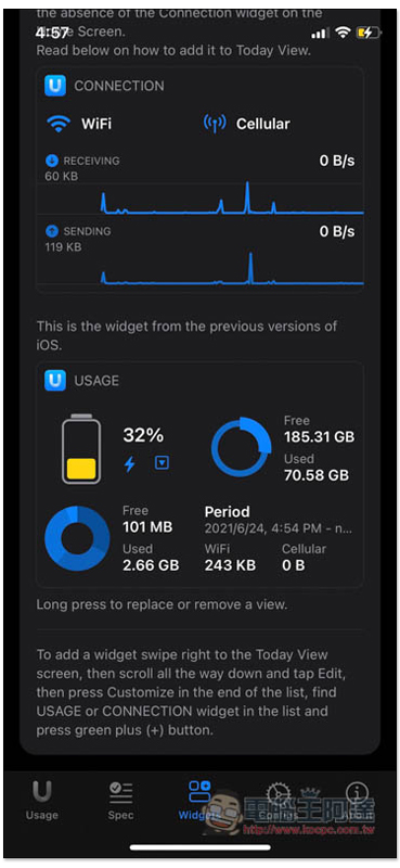 Usage: System Activity Widgets 提供多種 iPhone 系統資訊高質感 Widget 小工具的 App - 電腦王阿達