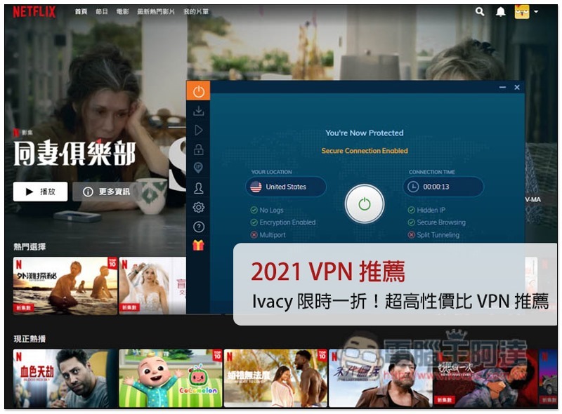 限時一折！超高性價比 Ivacy VPN 推薦，每月 NT$30 就能擁有高隱私上網、Netflix 與 Amazon Prime 等解鎖能力 - 電腦王阿達