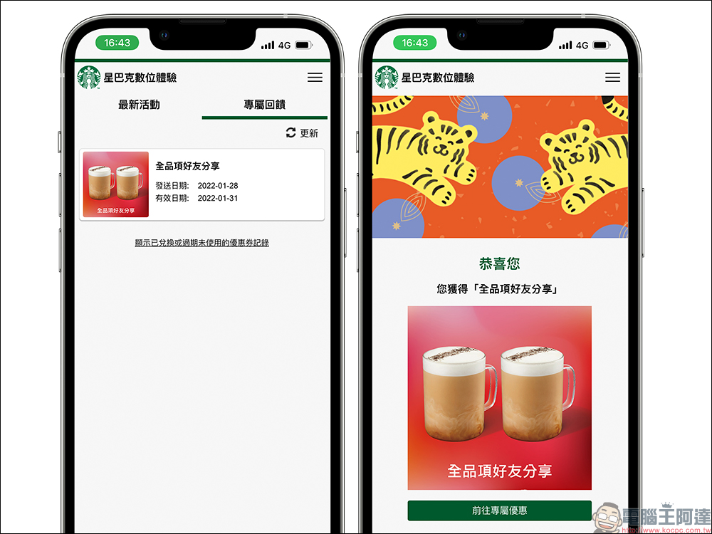 星巴克推出長達 9 天的「金虎拜年刮好運」數位體驗活動，有機會獲得飲料買一送一等優惠！ - 電腦王阿達