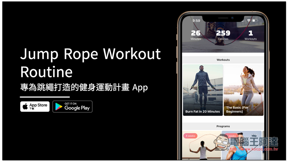 Jump Rope Workout Routine 專為跳繩打造的健身運動計畫 App，瘦身、ABS 等都有 - 電腦王阿達