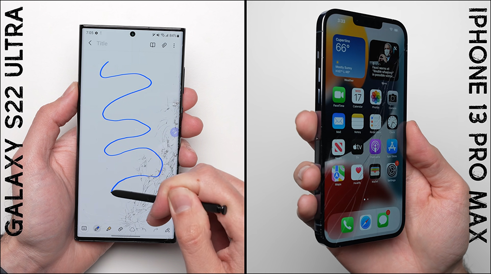 三星 Galaxy S22 Ultra vs iPhone 13 Pro Max 跌落測試 PK - 電腦王阿達