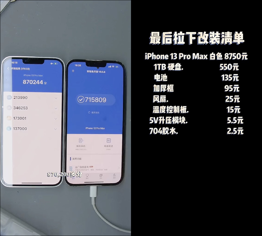 神人魔改 iPhone 13 Pro Max Ultra 誕生：電池容量翻倍、散熱風扇、安兔兔跑分提升超過 16 萬分，另有 USB-C、3.5mm 耳機孔版本 - 電腦王阿達