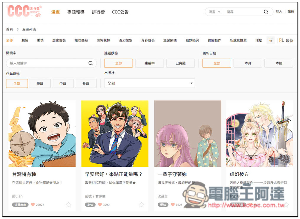 「CCC創作集」提供上百本台灣本土漫畫作品免費線上看 - 電腦王阿達