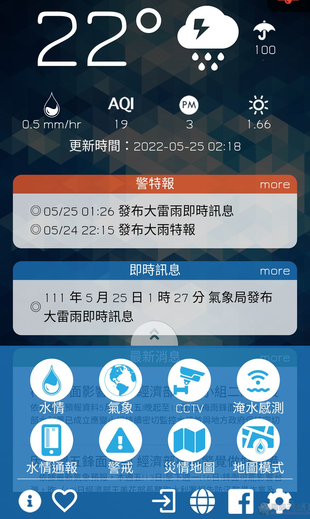 經濟部水利署「行動水情app」可查詢氣象圖資與雨量狀況 - 電腦王阿達