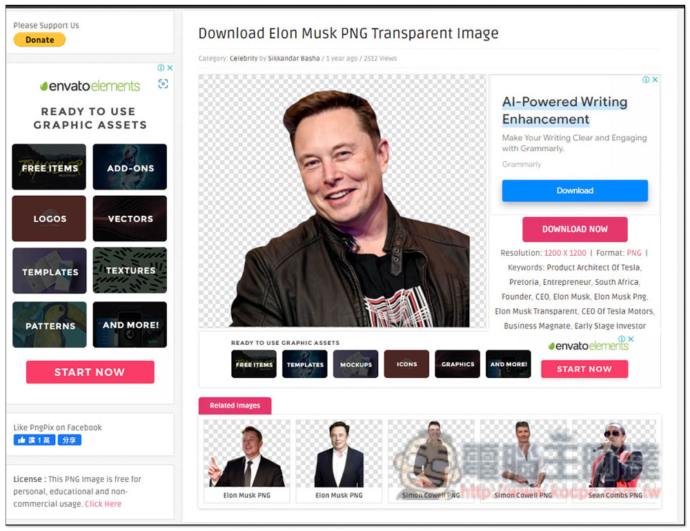 PngPix 提供數千個免費去背 PNG 圖檔素材，連馬斯克等名人都有 - 電腦王阿達