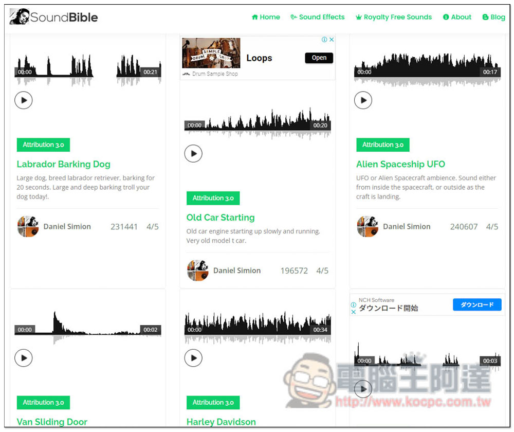 SoundBible 提供大量無版權免費聲音音效素材，各種類型都有 - 電腦王阿達