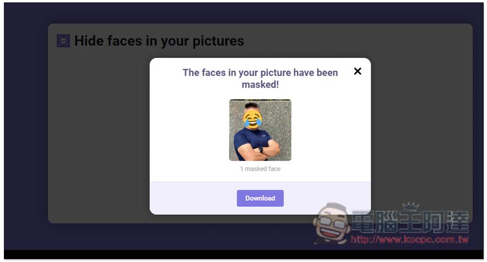 Hide faces in your pictures 自動將照片上的人臉打上馬賽克、小貼圖，免上傳直接在瀏覽器完成 - 電腦王阿達