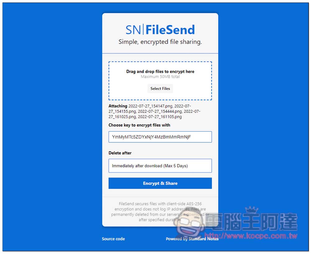 FileSend 內建加密檔案功能，5 天內就會自動刪除的檔案分享安全服務 - 電腦王阿達
