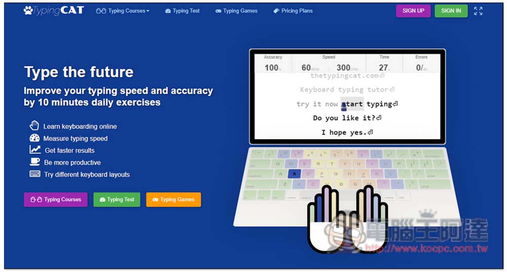 The Typing Cat 練習與測試你的英打速度，還提供遊戲模式 - 電腦王阿達