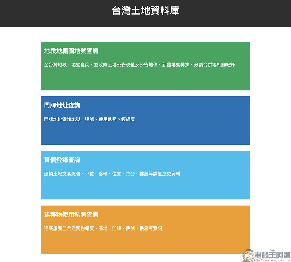 台灣土地資料庫：一個可以方便查詢台灣土地地號、建號、實價登錄、建築執照的查詢系統 - 電腦王阿達