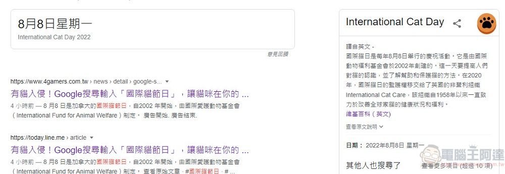 8月8日國際貓節日 Google 搜尋加入貓咪彩蛋 - 電腦王阿達