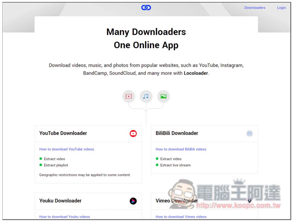 locoloader 提供超過 40 個線上影音下載工具，YouTube、B 站、優酷等都支援 - 電腦王阿達