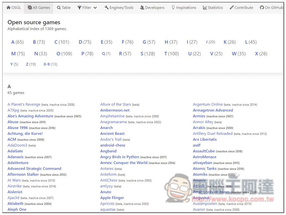 OSGL 收集超過 1,300 款免費開源遊戲、300+ 個遊戲引擎和工具 - 電腦王阿達