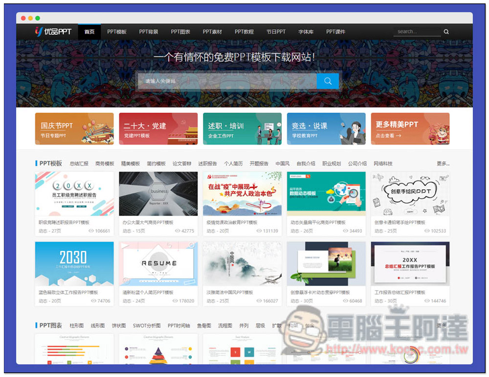 優品 PPT 提供數千個免費 PPT 範本樣板，連圖表、背景素材都有 - 電腦王阿達