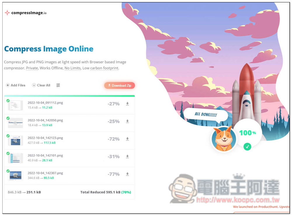 CompressImage 用瀏覽器就能壓縮圖片的免費工具，離線可用、無需上傳 - 電腦王阿達