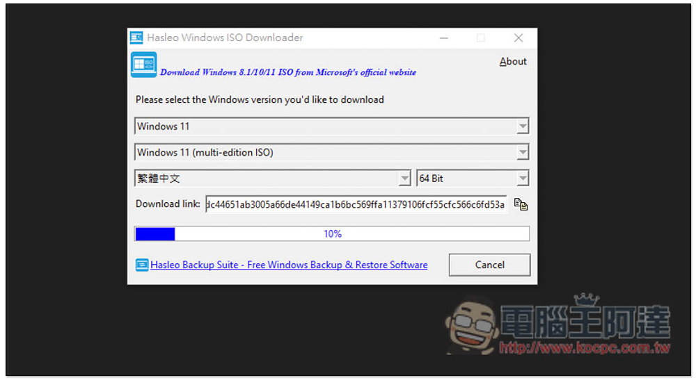 Hasleo Windows ISO Downloader 一鍵下載微軟官方 Win11/10/8.1 ISO 檔的免費軟體 - 電腦王阿達